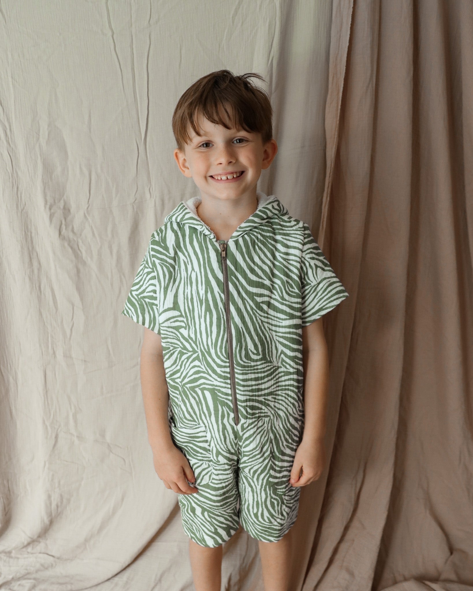 Kid's 100% Cotton - Towel Lined - Hooded Jumpsuit - White