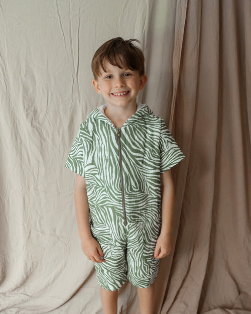 Kid's 100% Cotton - Towel Lined - Hooded Jumpsuit - White