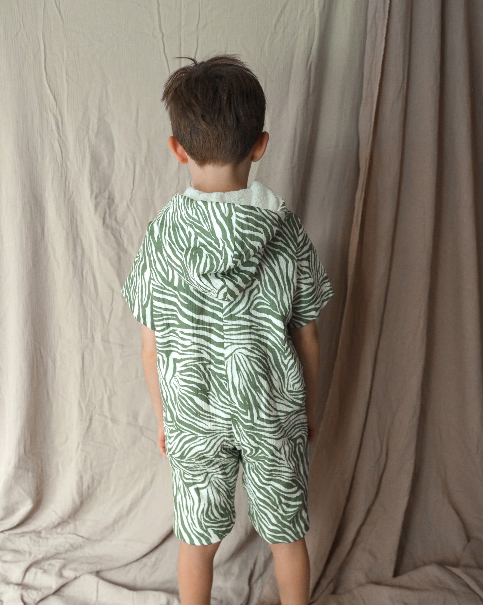 Kid's 100% Cotton - Towel Lined - Hooded Jumpsuit - White